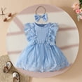 thumbnail image 1 of Baby Girl Dress Toddler Baby Girls Summer Flutter Sleeve Holiday Party Mesh Princess Dress with Hairband Little Girl Dresses Blue 3 Months-6 Months, 1 of 6