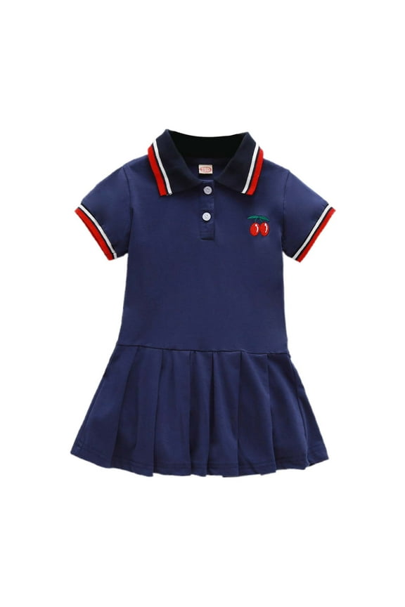Baby Girl Dress Toddler Kids Girls Summer Solid Polo Dress Short Sleeve Breathable Lightweight Casual Dresses Little Girl Dresses Navy 2 Years-3 Years