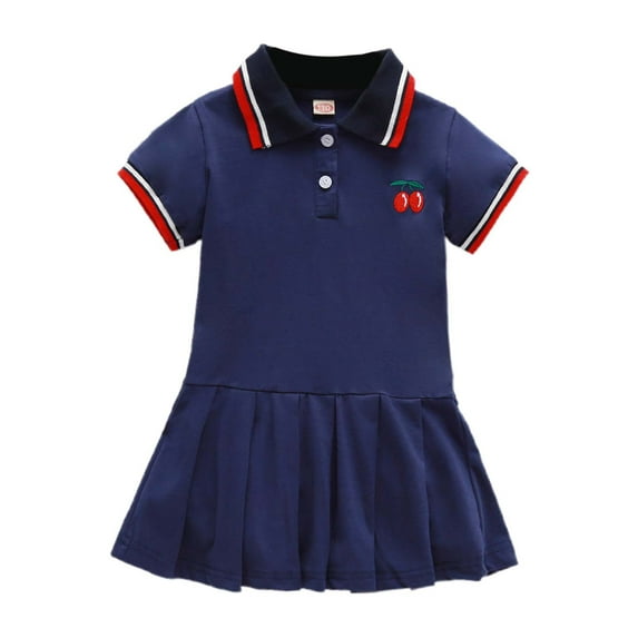 Baby Girl Dress Toddler Kids Girls Summer Solid Polo Dress Short Sleeve Breathable Lightweight Casual Dresses Little Girl Dresses Navy 2 Years-3 Years