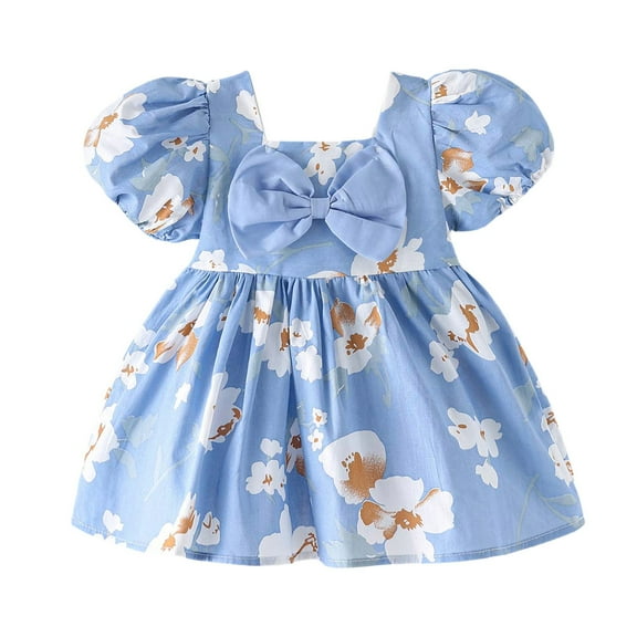 Baby Girl Dresses 12-18 Months Baby & Toddler Girls' Print Princess Dress With Ruffled Hem Summer Casual Party Outfit For 1 3 Years Z19Blue