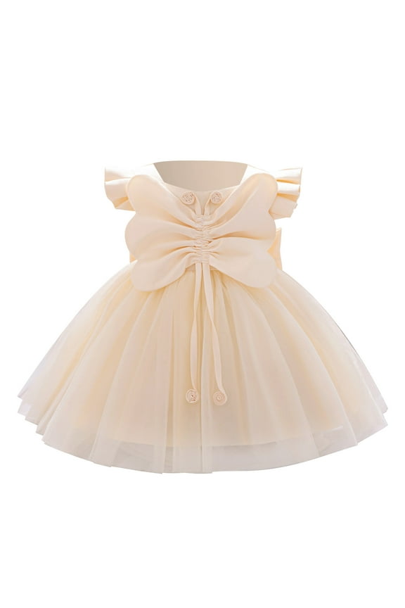 Baby Girl Dresses 18-24 Months Flower Dress for Baby Girls Easter Princess Birthday Party Sundress Bow Dress Spring Summer Beach Vacation Outfit &Rose Goldï¼ 12-18 Months)