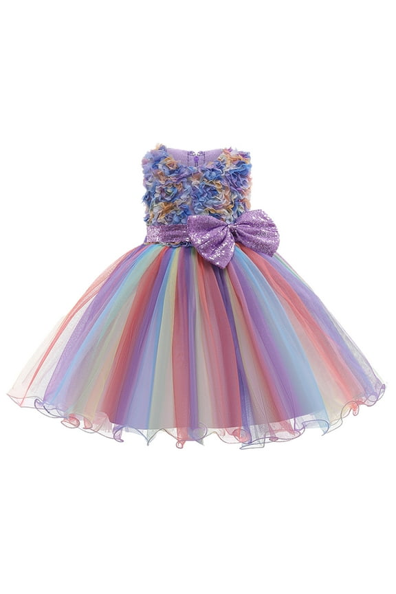 Baby Girl Dresses Bowknot Paillette Tulle Pageant Gown Birthday Party Princess Wedding Toddler Girls ,Size 18 Months-24 Months
