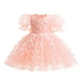 thumbnail image 1 of Baby Girl Dresses Cute Child Puff Sleeve Tulle Dress Butterfly Pattern Bow Knot Princess Dress Gown Dress Girls Summer Dress Pink 6-12 Months, 1 of 7