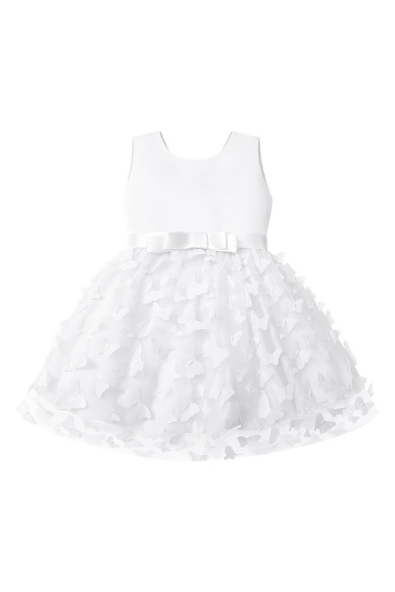 Baby Girl Dresses Cute Sleeveless Butterfly Embroidery Tulle Bowknot Pageant Gown Party Evening Dress Wedding Dress For Children Fashion Spring Summer Cute Dresses For Baby Girl White 12-18 Months