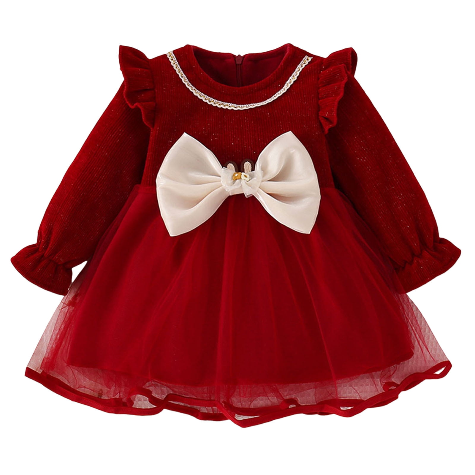 winter dress for baby girl Dresses Fall Bow Long Sleeve Princess Sweet Mesh Birthday Party Girl Size 6-9 Months, Infant Girl's, Red Size:6m long sleeve ATT|Neckline|V Neck 10 Years (150cm) 78 How To Wear The