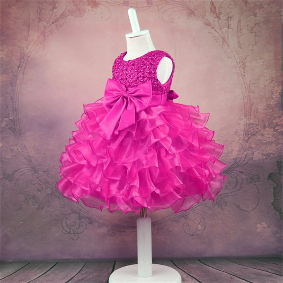Baby Girl Dresses Ruffle Lace Pageant Party Wedding Flower Girl Dress, Girls Spring Summer Solid Party Wedding Flower Dress Party Princess Mesh Tutu Skirt Ball Gown