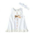 thumbnail image 1 of Baby Girl Dresses White Sleeveless Lace Sundress A-Line Bow Party Dresses Headband Summer Clothes Sets, 1 of 4