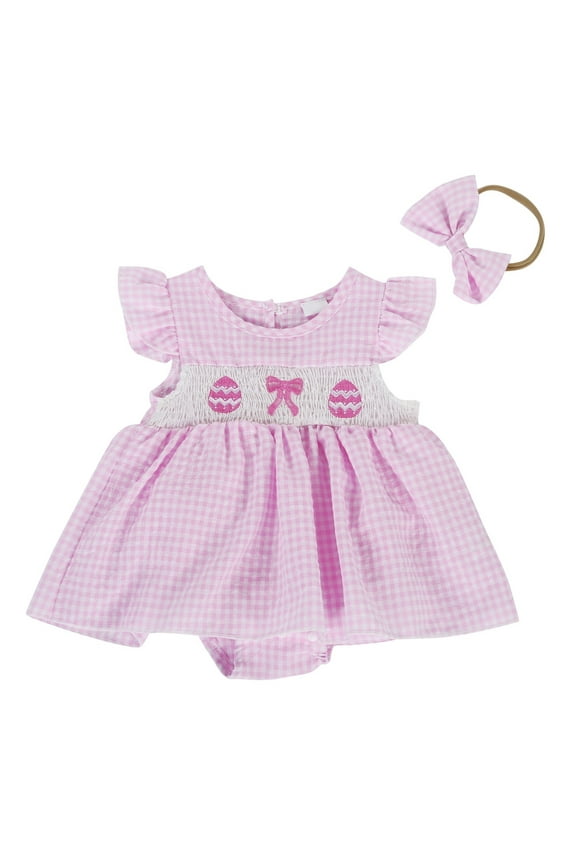 Baby Boy Rompers Summer Easter Baby Girl Romper Dress My First Easter Fly Sleeve Smocked Dress Baby Bodysuit Pink 3 Months-6 Months