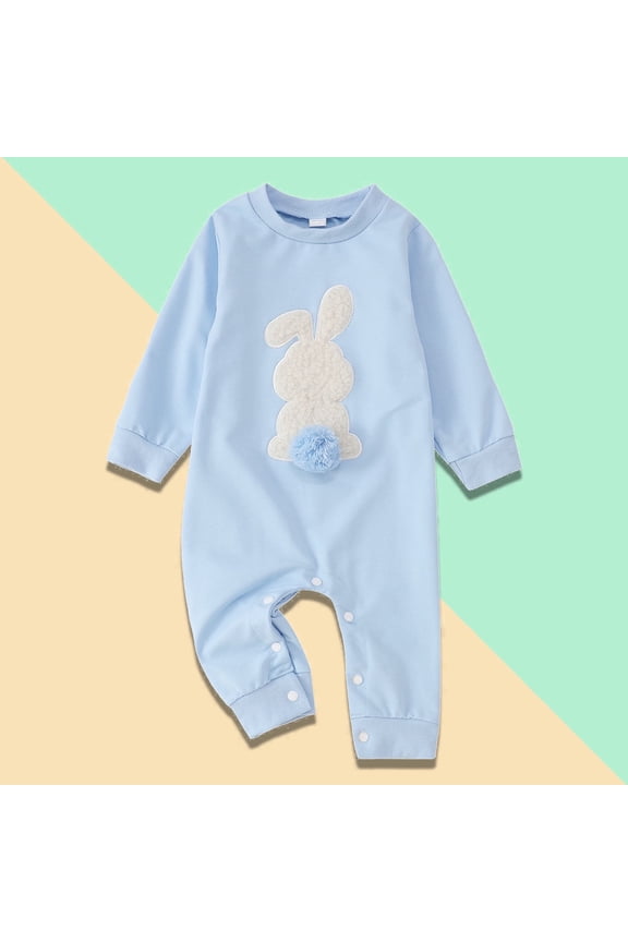 Baby Girl Easter Outfit Bunny Embroidery Baby Girl Easter Romper Jumpsuit Bodysuit Romper 0-3 Months