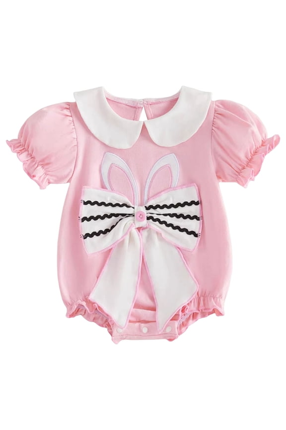 Baby Girl Easter Outfit Bunny Embroidery Onesie Short Sleeve Bubble Romper Cute Easter Clothes
