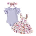 thumbnail image 1 of Baby Girl Easter Outfit Bunny Ruffle Short Sleeve Shirt  one-piece  Suspender Skirt Overall Dress Newborn Easter Clothes Headband, 1 of 9