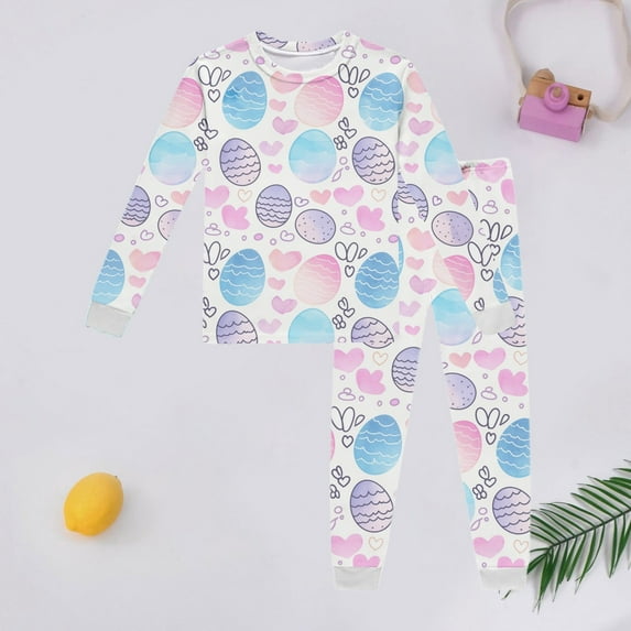 Baby Girl Easter Outfit Long Sleeve Easter Print Top and Pants Set Baby Outfits Girl Sky Blue 5-6 Years