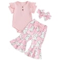 thumbnail image 1 of Baby Girl Easter Outfit My 1st Easter Romper Ruffle Bunny Onesie Flared Pants Headband Easter Clothes 0-18M, 1 of 6