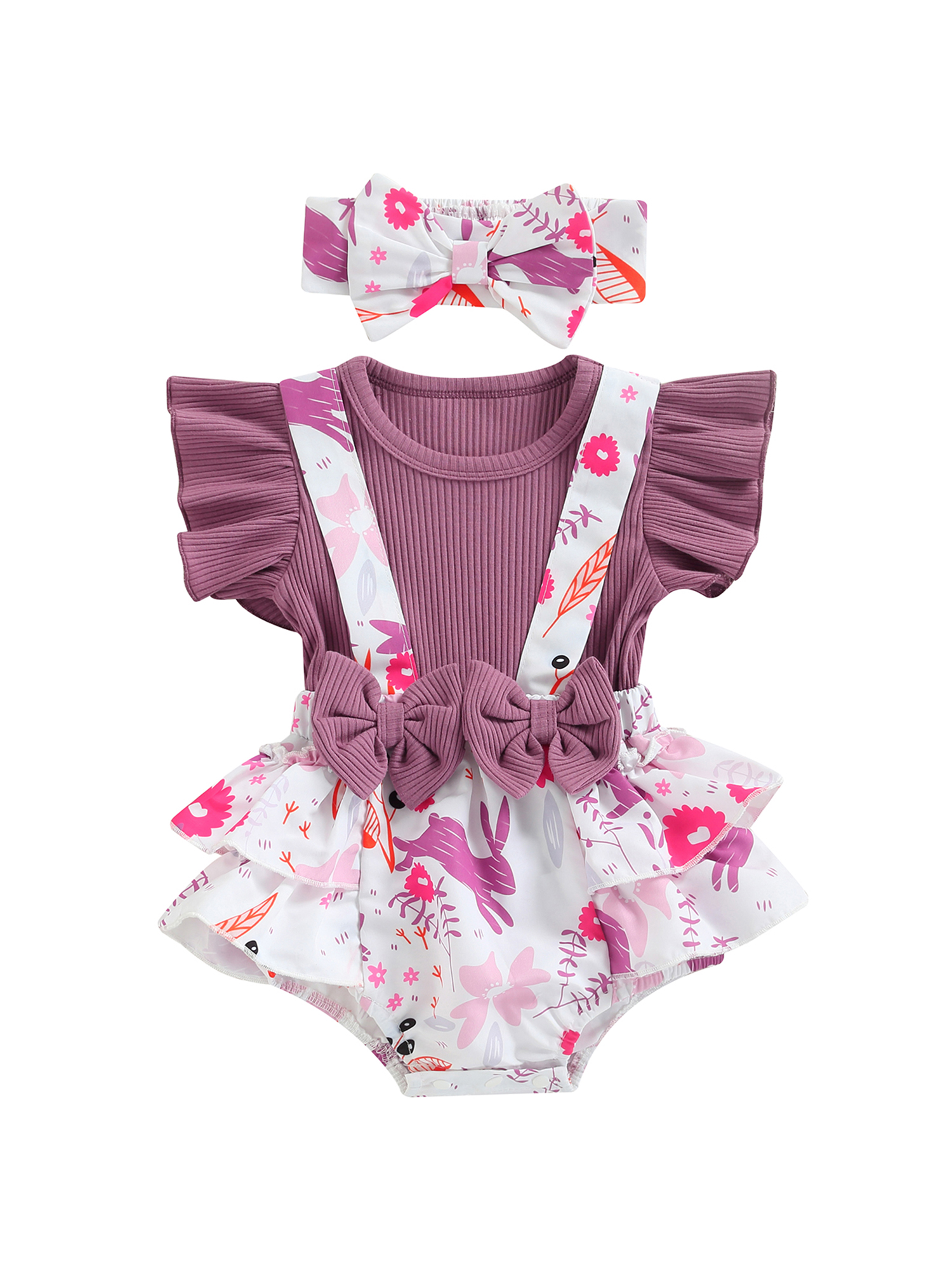 Baby Girl Easter Outfit My First Easter Bunny Suspender Romper Bodysuit ...