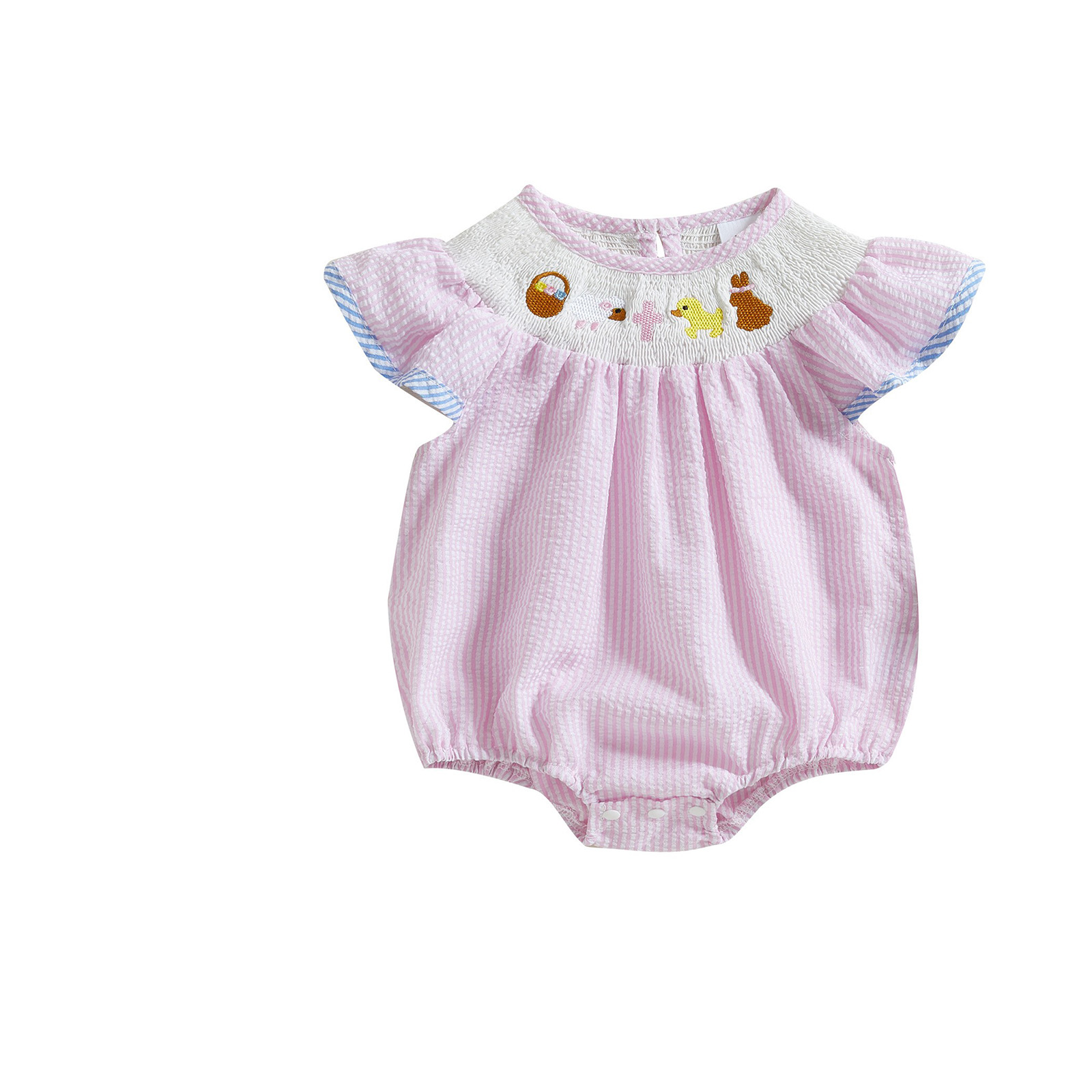 Baby Girl Easter Outfit Short Sleeve Bunny Embroidered Bodysuit Romper Summer Clothes Baby Girl Clothes 6-12 Months