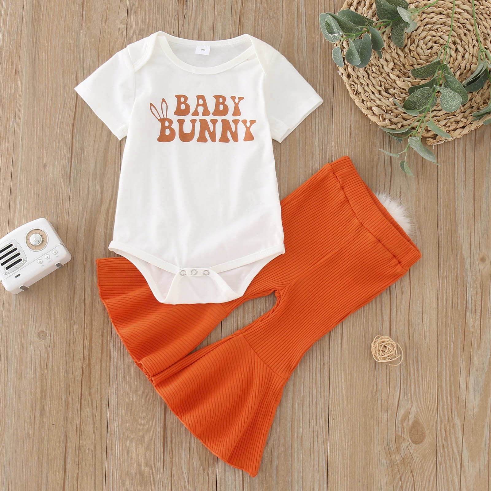 Baby Girl 'Promoted To Big Sister' My First Easter Outfit - Bunny Pant Set With Hat