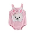 thumbnail image 1 of Baby Girl Easter Tank Romper Cute Sleeveless Square Neck 3D Bow Rabbit Patch Ribbed Jumpsuit Infant Toddler Overalls, 1 of 10