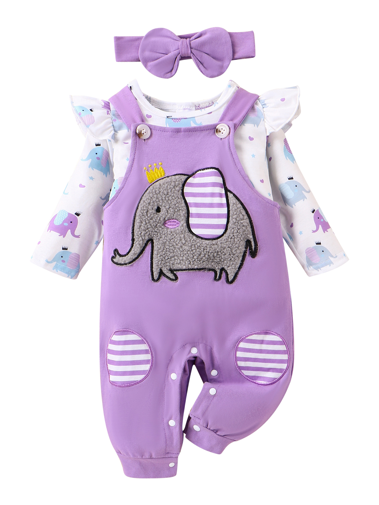 Long Sleeve Cotton Baby Elephant Romper Outfit (0–18M) main image 1