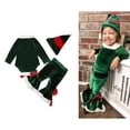 thumbnail image 1 of Baby Girl Elf Outfit Long Sleeve Romper Flare Pants with Hat Set Infant Christmas Outfits for Girls Party Dress Up 3-6 Months, 1 of 9