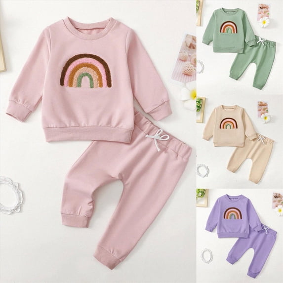 Baby Girl Fall Clothes Set Long Sleeve Letter Print Sweatshirt Pants Toddler Infant Outfits 6-24 Months 2T 3T 4T 5T 6T Kids Beige,0-6 Months