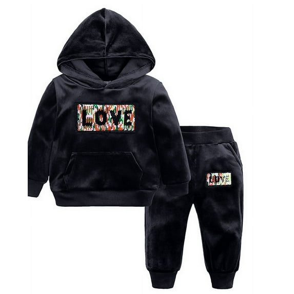 Baby Girl Fall Outfits Baby Boys Autumn Winter Letter Cotton Long Sleeve Pants Hooded Sweatshirt Set Clothes Toddler Boy Fall Outfits Black 4 Years-5 Years