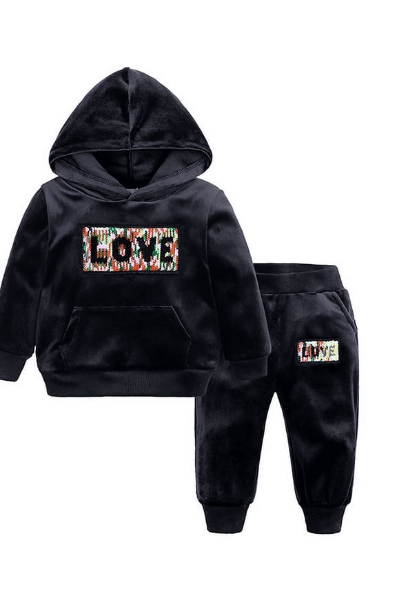 Baby Girl Fall Outfits Baby Boys Autumn Winter Letter Cotton Long Sleeve Pants Hooded Sweatshirt Set Clothes Toddler Boy Fall Outfits Black 4 Years-5 Years