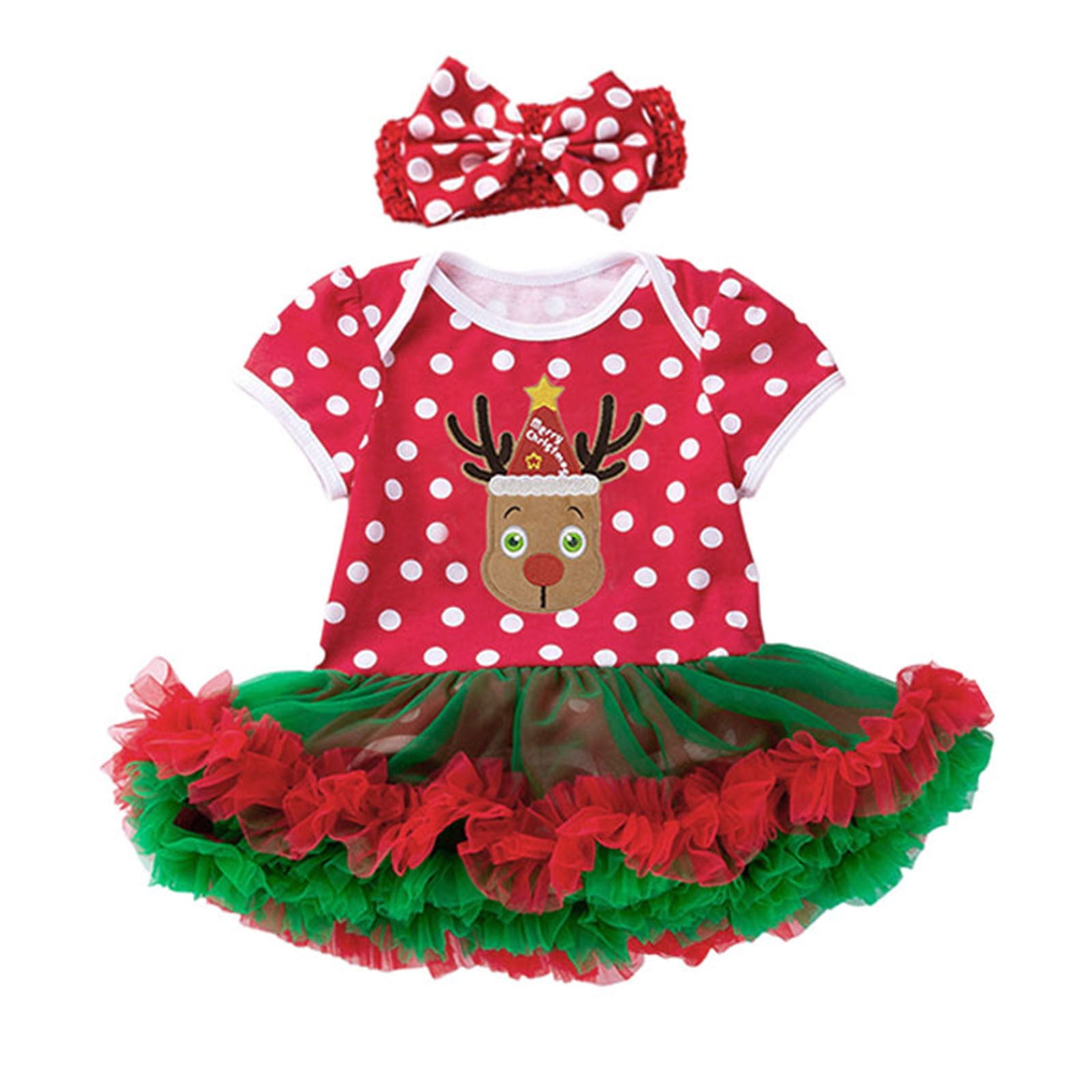 Baby Girl Fall Outfits Christmas Printed Short Sleeve Romper Skirt