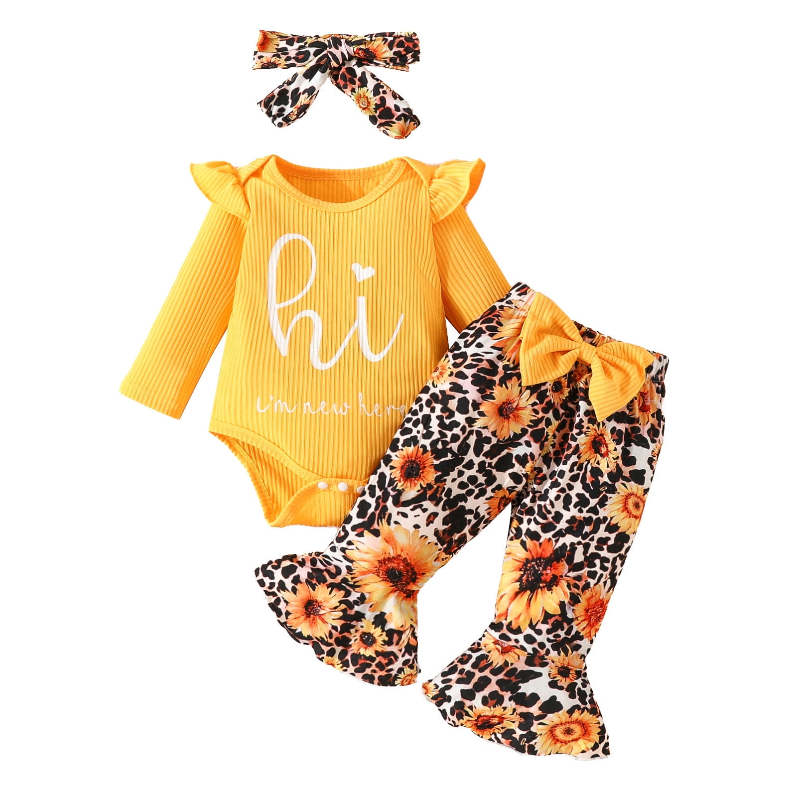 Baby Girl Fall Outfits Long Sleeve Romper Bodysuit Floral Prints Bell