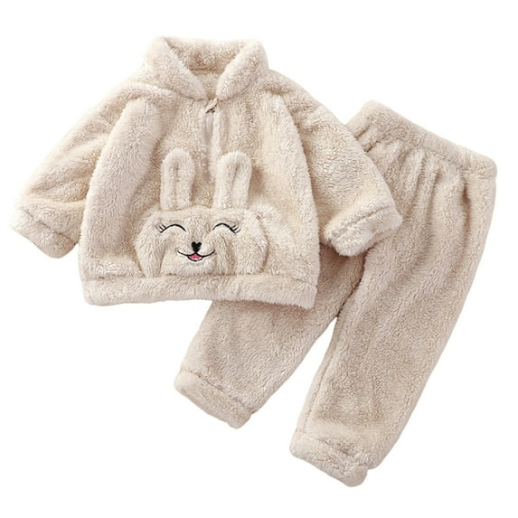Baby Girl Fall Winter Clothes Cartoon Bear Color Block Fuzzy Long Sleeve Warm T Shirt Pants Set Thickened Breathable Comfy Toddler Girl Pyjamas Outfits,Z4-White,6-12 Months