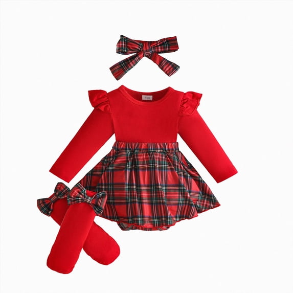 Baby Girl Fall Winter Clothes Set Newborn Romper Dresses Outfit | Long Sleeve Knitted Romper Dress + Sock + Headband,Photoshoot Outfit,Halloween Thanksgiving Christmas Baby Girl Outfits