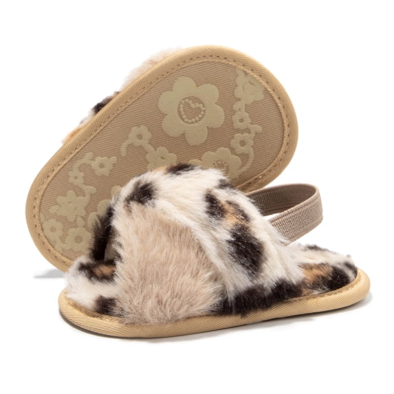 Baby Girl Faux Fur Slides Slippers Fluffy Fuzzy Sandals Open Toe Furry Slide Flip Non-Slip Sole 0-18 Months