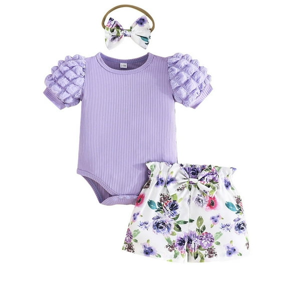 Baby Girl First Birthday Outfit Baby Girl Summer Infant Girl Outfit Ruffle Romper Short Set Cute Clothes Girl Baby Clothes Purple 0 Months-3 Months