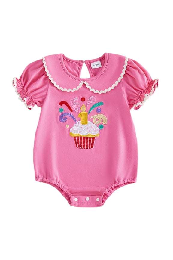 Baby Girl First Birthday Outfit Ruffle Long Sleeve Romper Bodysuit 1 Cake Embroidery Cake Smash Clothes