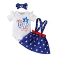 thumbnail image 1 of Baby Girl First Birthday Outfit Short Sleeve Independence Day Printed Bodysuits Suspenders Skirts Headbands Toddler Summer Clothes Girls White 0 Months-3 Months, 1 of 7