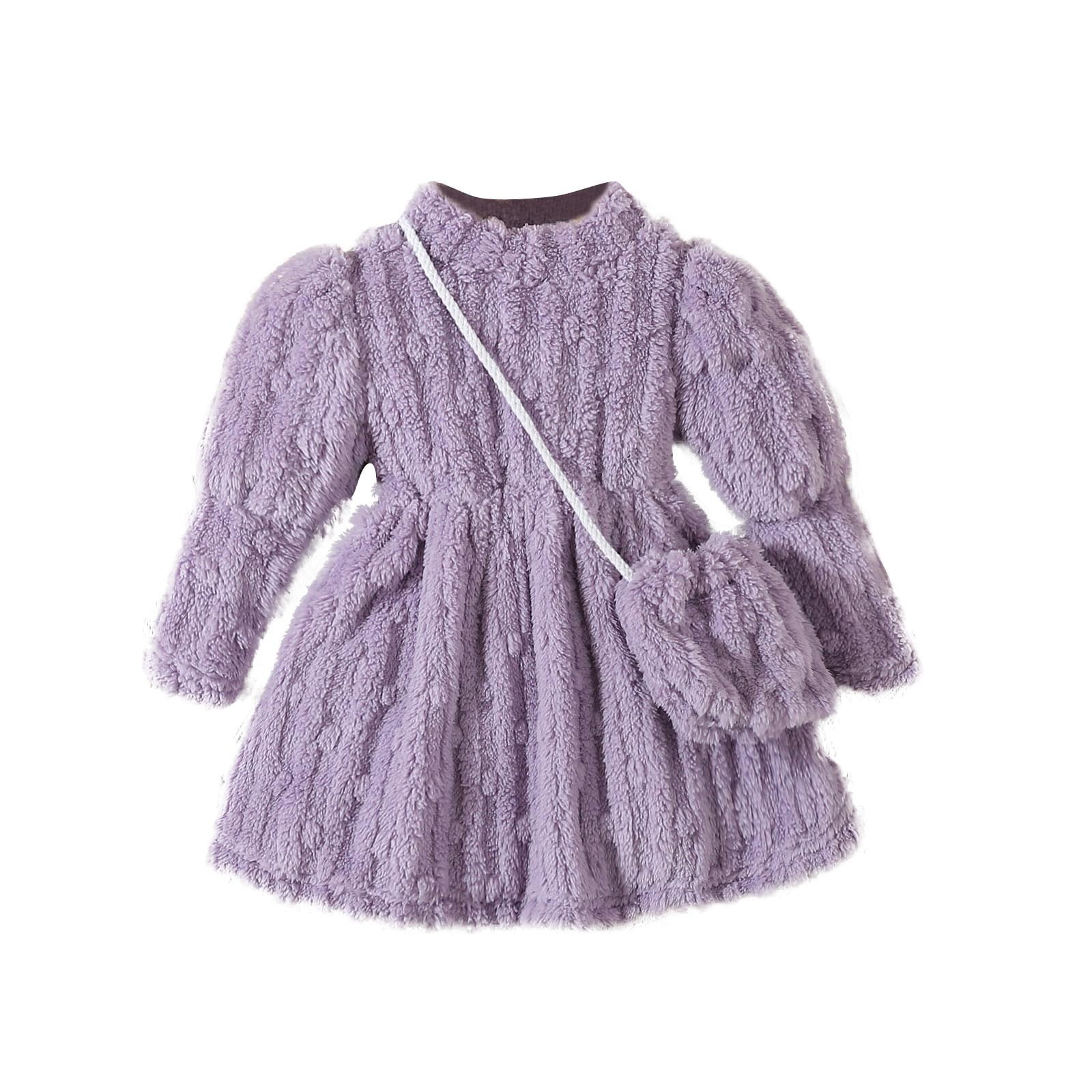 Baby Girl Fleece Dress Long Sleeve Crewneck Ribbed Dress Outfit with