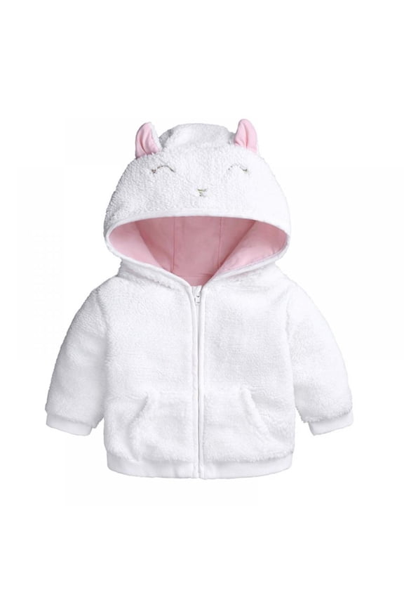 Baby Girl Fleece Jacket with Hoodie Baby Autumn Winter Long Sleeve Hooded Coat Thick Warm Outerwear 0-18 Months