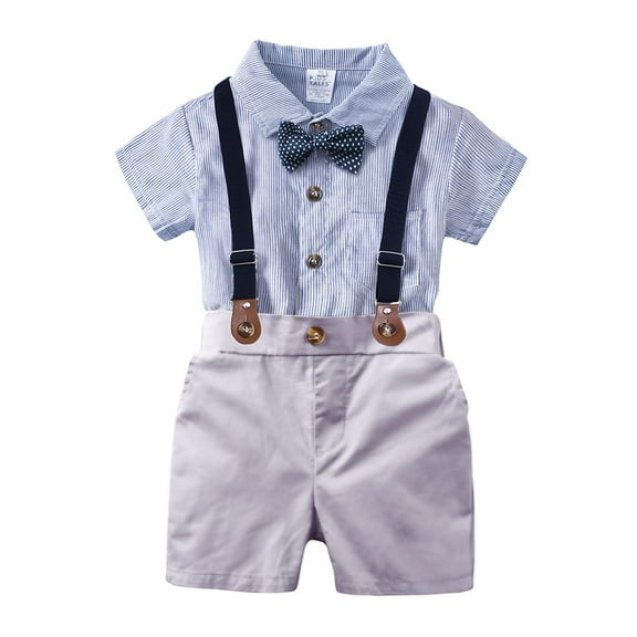 Baby Girl Fleece Jumpsuits Toddler Boys Summer Bow Tie Short-Sleeved Shirt Striped Romper Suit New Casual Winter Jumpsuits Blue 90