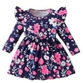 thumbnail image 1 of Baby Girl Floral Dresses 6-9 Months Fall Flutter Long Sleeve Cute Casual Dress Crewneck Newborn Infant Fasdhion Outfits Purple 9 Months, 1 of 1