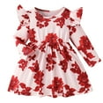 thumbnail image 1 of Baby Girl Floral Dresses 6-9 Months Fall Flutter Long Sleeve Cute Casual Dress Crewneck Newborn Infant Fasdhion Outfits Watermelon Red 18 Months, 1 of 1