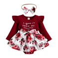 thumbnail image 1 of Baby Girl Floral Romper Ruffle Lace Dress Long Sleeve Fall Spring Pullover Skirt with HairBand,0-24M, 1 of 8