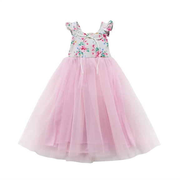 Baby Girl Floral Sleeveless Ruffle Tulle Princess Dress Elastic Backless One Piece Wedding Outfit