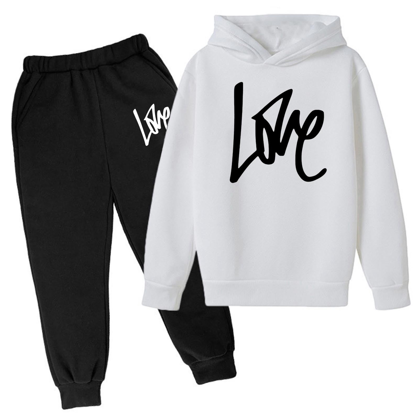 Baby Letter Graphic Pullover Hoodies With Pants Spring Sets
