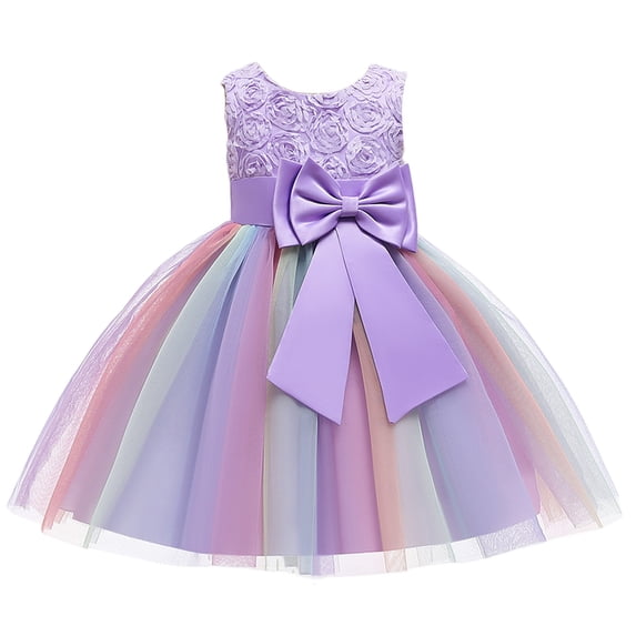 Baby Girl Flower Dress Sleeveless Lace Bowknot Princess Tulle Tutu Bridesmaid Wedding Baptism Birthday Party Prom Gown
