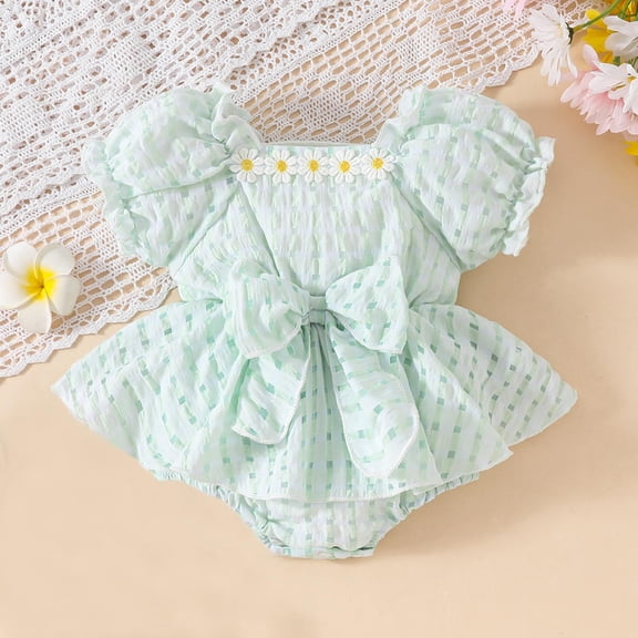 Baby Girl Flower Embroidered Smocked Romper Onesies Baby Onesies 6-9 Months Unisex Infant Clothes Baby Boy Onsie Baby Unisex Newborn Essentials