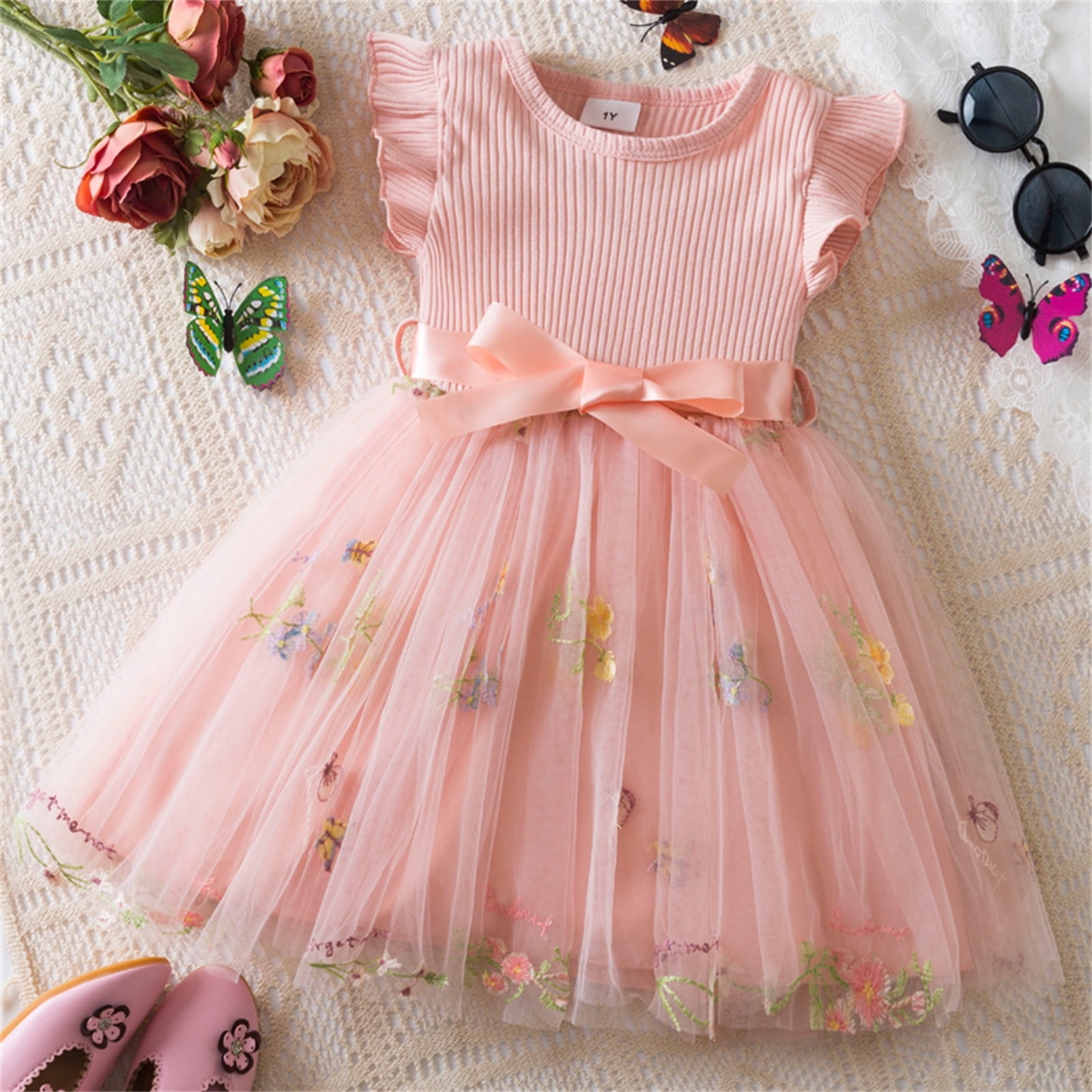Baby Girl Flower Embroidery Tulle Dress Elegant Toddler Birthday Party ...