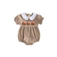 thumbnail image 1 of Baby Girl Football Outfit Striped Short Bubble Sleeve Doll Collar Romper, 1 of 10