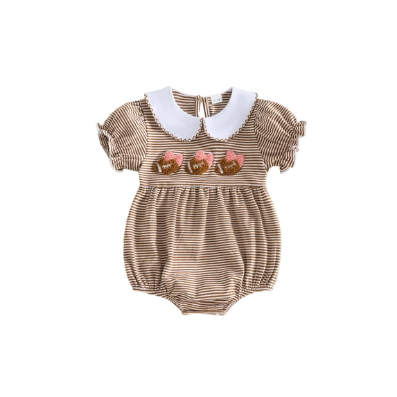 Baby Girl Football Outfit Striped Short Bubble Sleeve Doll Collar Romper
