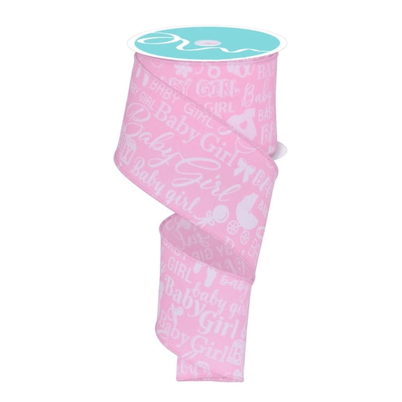 Baby Girl Gender Reveal Ribbon - 2 1/2" x 10 Yards, Light Pink & White, Wired Edge, Baby Shower, Wreath, Banner, It's a Girl, Adoption