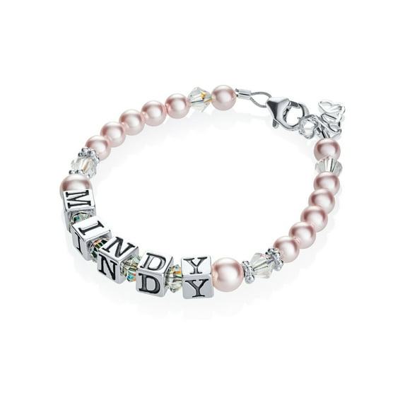 Baby Girl Gift Name Bracelet Sterling silver first birthday personalized pearls infant jewelry children (BPNP)