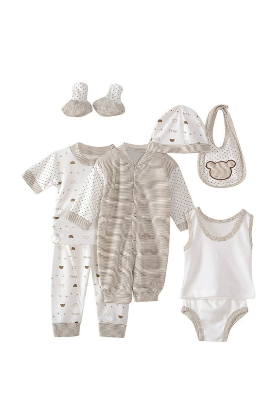 Baby Girl Gifts Shose+Romper Tops+Hat+Pants +Bib+Sock, 8-Piece Set(Newborn)